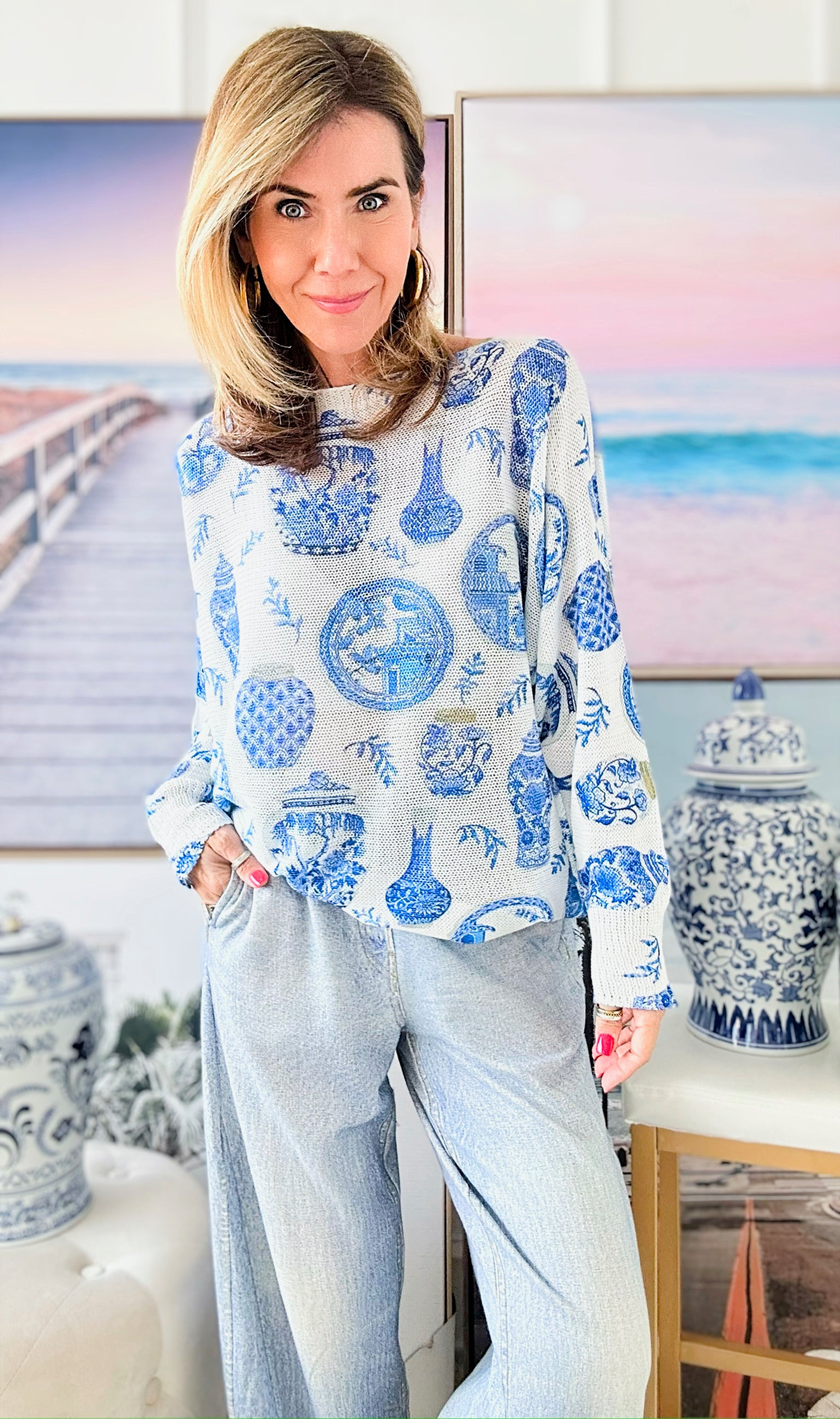 My Vase Collection Italian St Tropez Sweater-140 Sweaters-Italianissimo-Coastal Bloom Boutique, find the trendiest versions of the popular styles and looks Located in Indialantic, FL