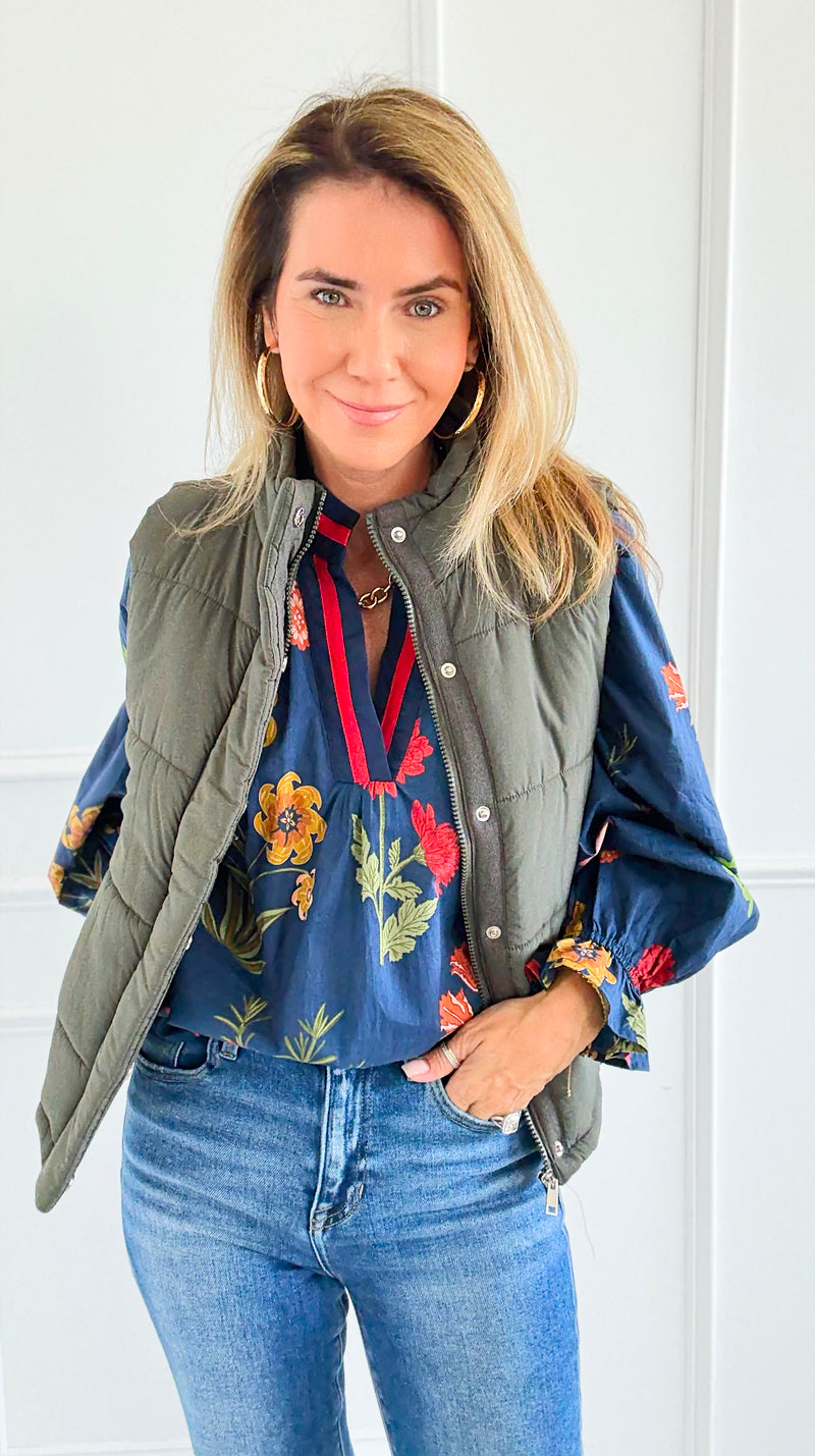 Warm Intentions Zip Puffer Vest - Dark Olive-160 Jackets-Zenana-Coastal Bloom Boutique, find the trendiest versions of the popular styles and looks Located in Indialantic, FL