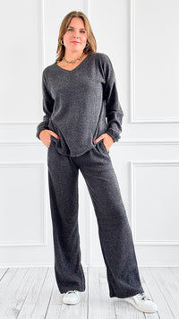 Luxe Ribbed Lounge Set - Black-210 Loungewear/Sets-Zenana-Coastal Bloom Boutique, find the trendiest versions of the popular styles and looks Located in Indialantic, FL