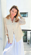 Monteray Edge Frayed Blouse Top - Lt. Beige-110 Long Sleeve Tops-Zenana-Coastal Bloom Boutique, find the trendiest versions of the popular styles and looks Located in Indialantic, FL