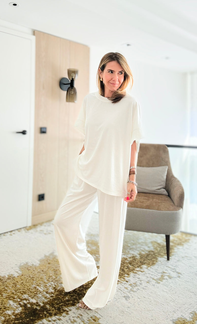 Chic Alert Italian Set - White-210 Loungewear/Sets-Italianissimo-Coastal Bloom Boutique, find the trendiest versions of the popular styles and looks Located in Indialantic, FL