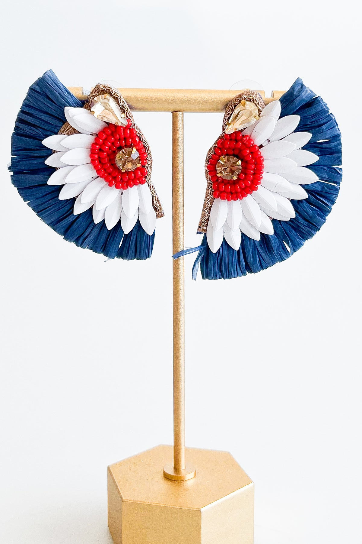 July 4th Raffia Fringe Statement Earrings-230 Jewelry-US Jewelry House-Coastal Bloom Boutique, find the trendiest versions of the popular styles and looks Located in Indialantic, FL