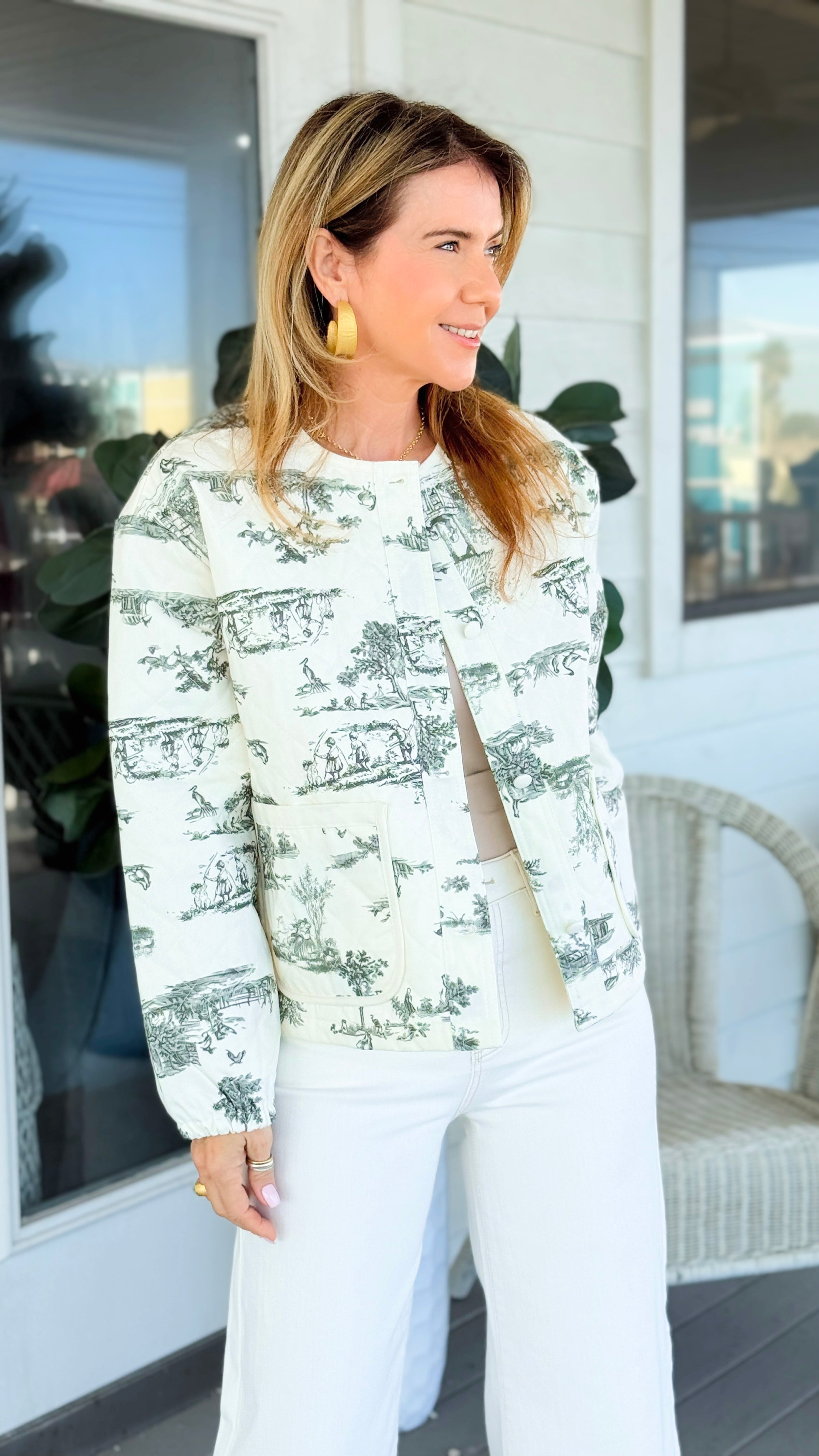 Toile Dreams Quilted Button Down Jacket