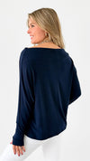 The Anywhere Luxe Knit Top - Navy-110 Long Sleeve Tops-Six/ Fifty-Coastal Bloom Boutique, find the trendiest versions of the popular styles and looks Located in Indialantic, FL