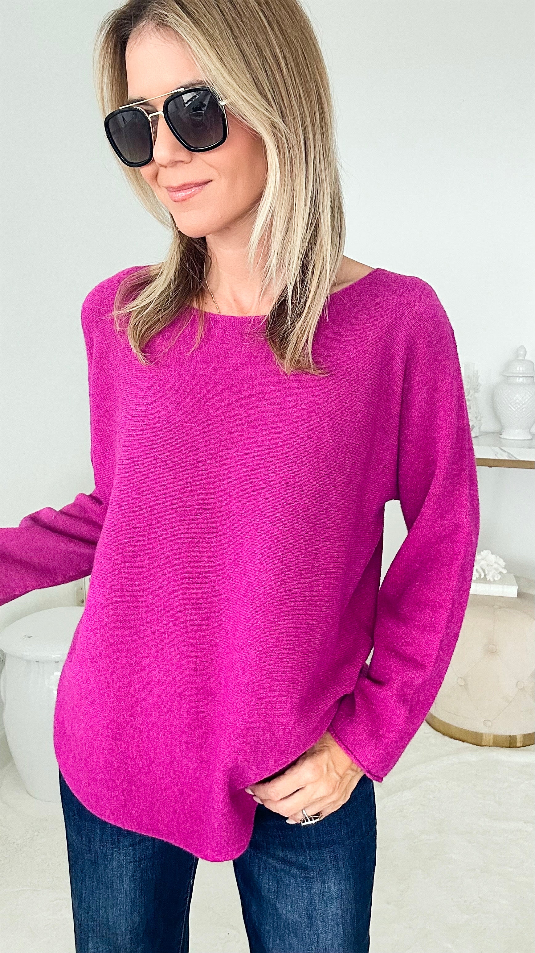 Soho Italian Boatneck Pullover - Magenta-140 Sweaters-Germany-Coastal Bloom Boutique, find the trendiest versions of the popular styles and looks Located in Indialantic, FL