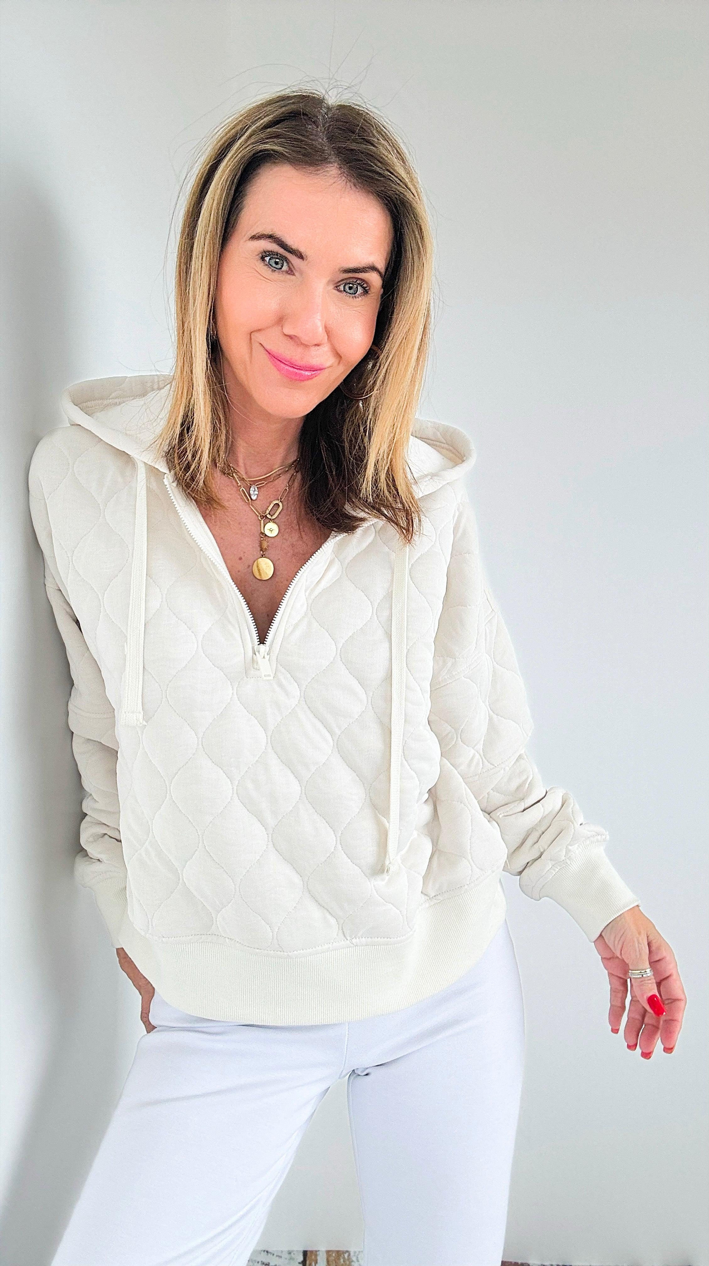 Quilted Hoodie Jacket- Bone-130 Long Sleeve Tops-Rae Mode-Coastal Bloom Boutique, find the trendiest versions of the popular styles and looks Located in Indialantic, FL