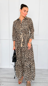Leopard Paws Button Italian Long Dress-200 Dresses/Jumpsuits/Rompers-FH GROUP-Coastal Bloom Boutique, find the trendiest versions of the popular styles and looks Located in Indialantic, FL
