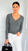 Button Me Up Ribbed Top - Heather Charcoal-130 Long Sleeve Tops-YELETE-Coastal Bloom Boutique, find the trendiest versions of the popular styles and looks Located in Indialantic, FL