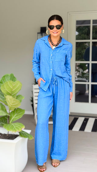 The Ellis Linen Italian Pant- Periwinkle