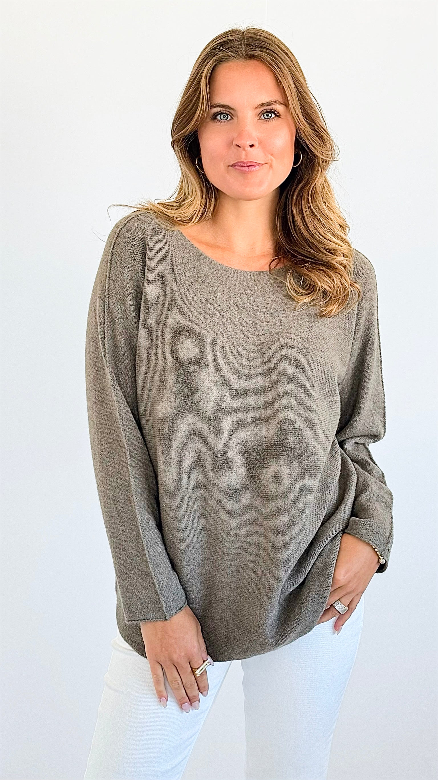 Soho Italian Boatneck Pullover - Dark Taupe-140 Sweaters-Italianissimo-Coastal Bloom Boutique, find the trendiest versions of the popular styles and looks Located in Indialantic, FL