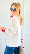 Crimson Trim Statement Top-110 Long Sleeve Tops-JODIFL-Coastal Bloom Boutique, find the trendiest versions of the popular styles and looks Located in Indialantic, FL