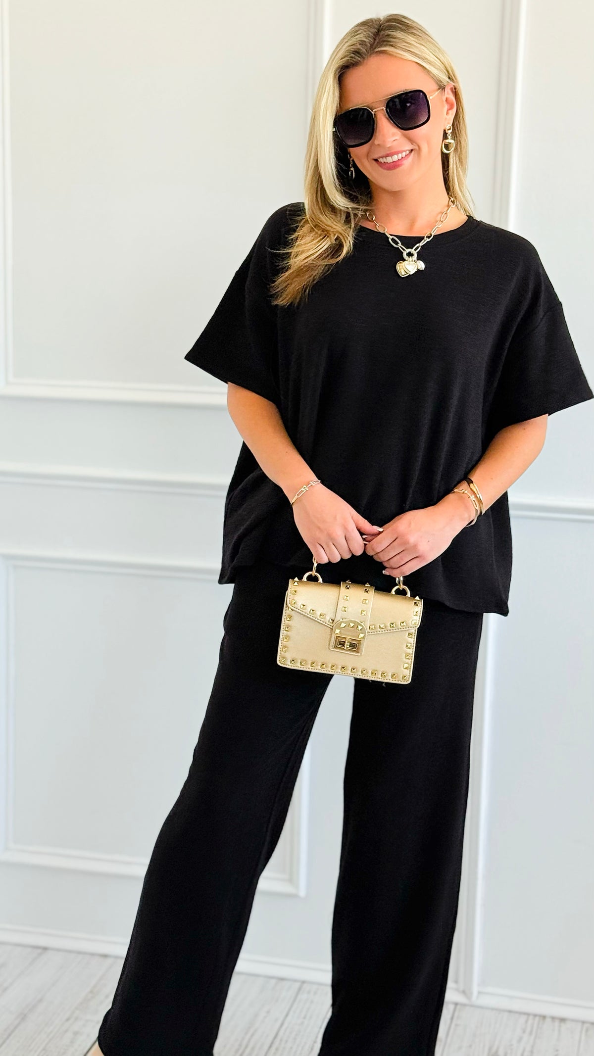 Relax Mode Two-Piece Slub Knit Set - Black-210 Loungewear/Sets-Zenana-Coastal Bloom Boutique, find the trendiest versions of the popular styles and looks Located in Indialantic, FL