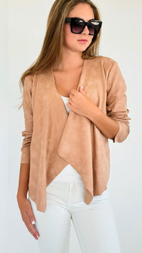 Textured Suede Moto Jacket - Taupe-160 Jackets-Kori America-Coastal Bloom Boutique, find the trendiest versions of the popular styles and looks Located in Indialantic, FL