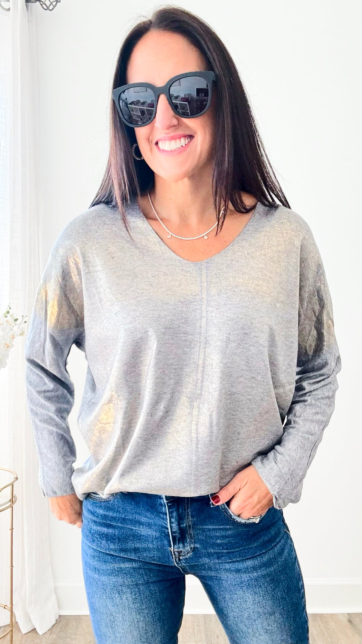 Gold Shine - Light Italian Pullover - Grey-140 Sweaters-Germany-Coastal Bloom Boutique, find the trendiest versions of the popular styles and looks Located in Indialantic, FL