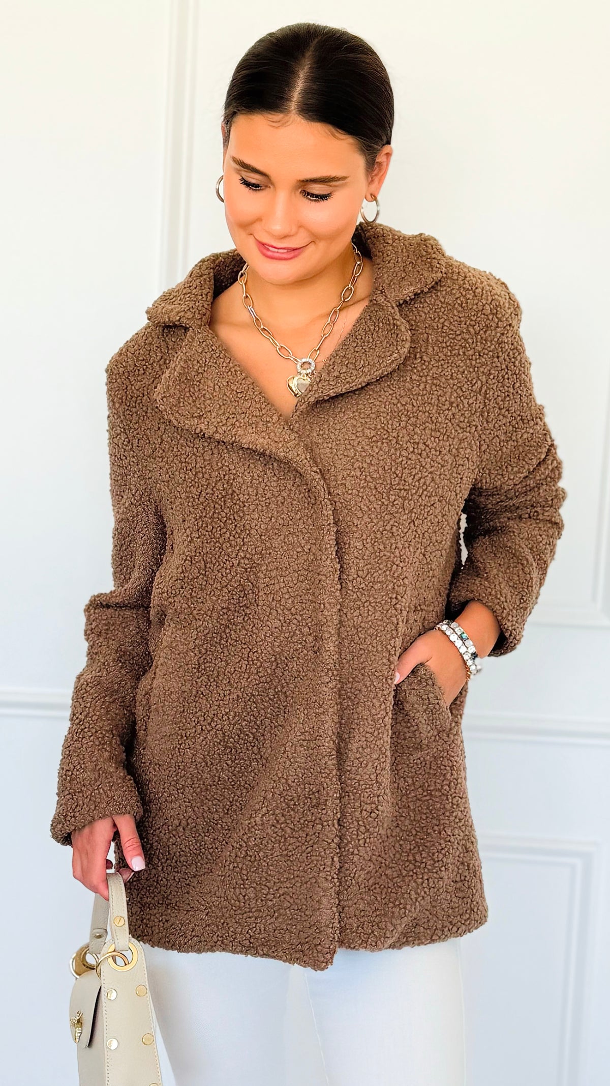 Cozy Up Sherpa Coat - Mocha-160 Jackets-26 International-Coastal Bloom Boutique, find the trendiest versions of the popular styles and looks Located in Indialantic, FL