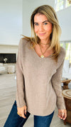 Soho Italian V-Neck Pullover - Ash Mocha-140 Sweaters-Italianissimo-Coastal Bloom Boutique, find the trendiest versions of the popular styles and looks Located in Indialantic, FL