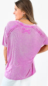 Breezy Ribbed Knit Top - Bright Mauve-110 Short Sleeve Tops-Zenana-Coastal Bloom Boutique, find the trendiest versions of the popular styles and looks Located in Indialantic, FL