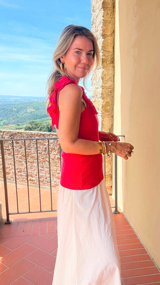 Ruffle Detail Sleeveless Italian Top - Red