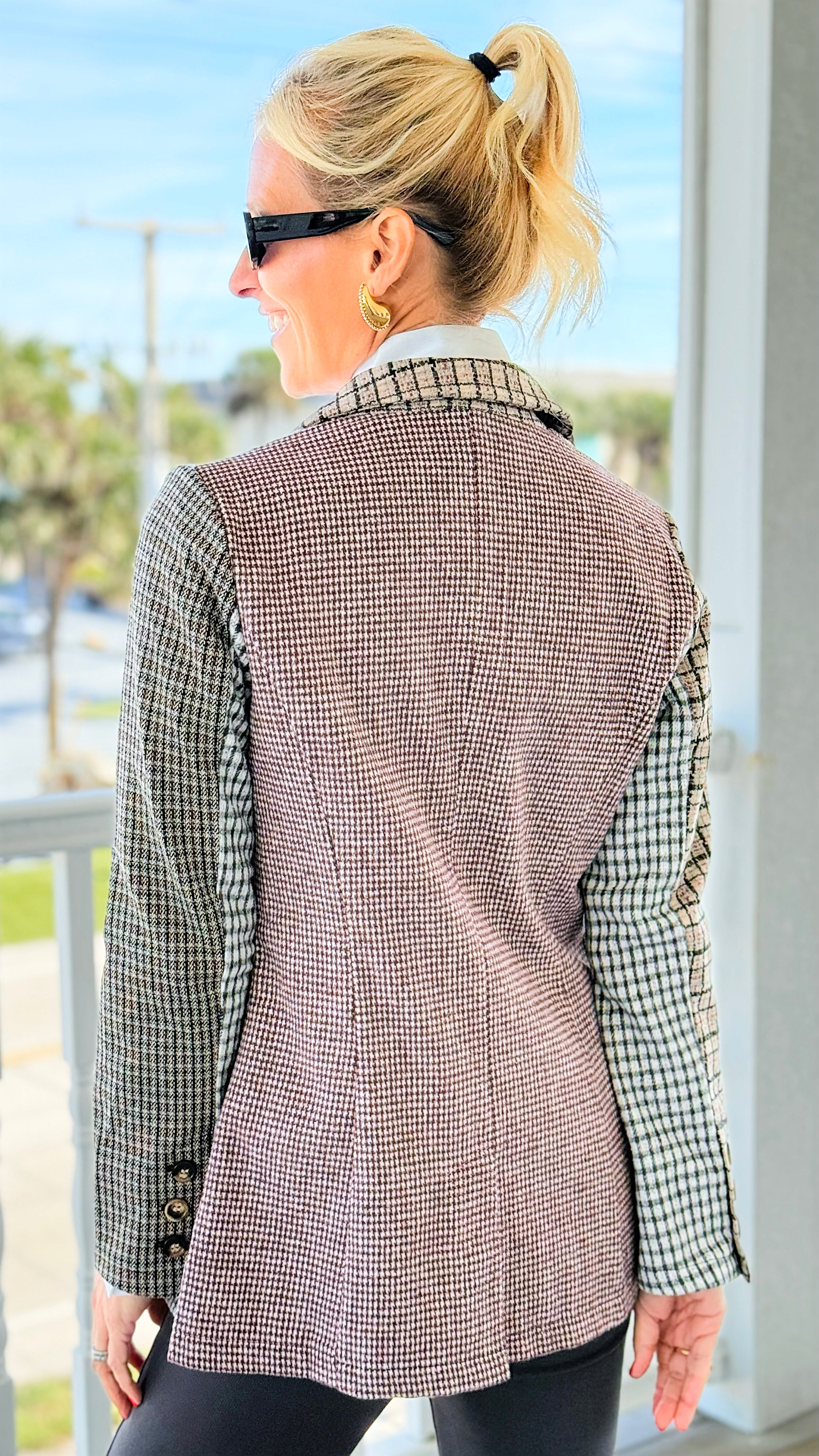 Cityscape Patchwork Tailored Jacket-160 Jackets-mystree-Coastal Bloom Boutique, find the trendiest versions of the popular styles and looks Located in Indialantic, FL