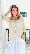 Monteray Edge Frayed Blouse Top - Lt. Beige-110 Long Sleeve Tops-Zenana-Coastal Bloom Boutique, find the trendiest versions of the popular styles and looks Located in Indialantic, FL