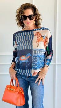 Carousel Dreams Italian St Tropez Knit- Royal Blue-140 Sweaters-SORPRESA-Coastal Bloom Boutique, find the trendiest versions of the popular styles and looks Located in Indialantic, FL