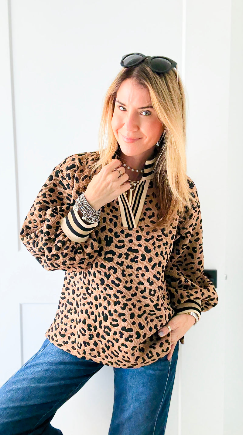 Textured Leopard Puff Sleeve Top-130 Long Sleeve Tops-JODIFL-Coastal Bloom Boutique, find the trendiest versions of the popular styles and looks Located in Indialantic, FL