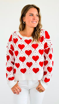 Hearts Knit Sweater-Red-140 Sweaters-MIRACLE-Coastal Bloom Boutique, find the trendiest versions of the popular styles and looks Located in Indialantic, FL