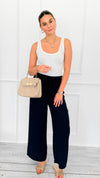 Flow State Italian Pants- Navy-100 Pants-SEE YOU IN ROME-Coastal Bloom Boutique, find the trendiest versions of the popular styles and looks Located in Indialantic, FL