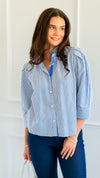 Graceful Stripes Button-Up Blouse - Blue-130 Long sleeve top-Jodifl-Coastal Bloom Boutique, find the trendiest versions of the popular styles and looks Located in Indialantic, FL