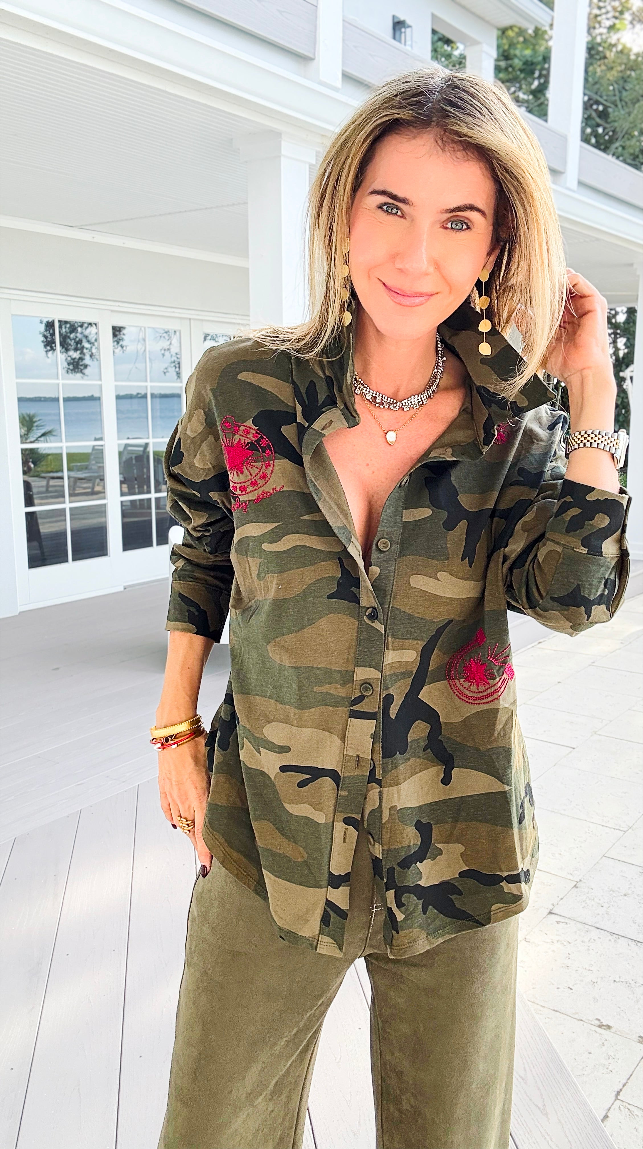 Rebel Bloom Embroidered Shirt-110 Long Sleeve Tops-Taelynn-Coastal Bloom Boutique, find the trendiest versions of the popular styles and looks Located in Indialantic, FL