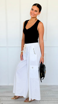 Pocket Glam Italian Flare Leg Pant- White-100 Pants-TATTOO Z-Coastal Bloom Boutique, find the trendiest versions of the popular styles and looks Located in Indialantic, FL