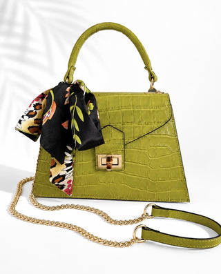 The Signature Croc Italian Leather Bag- Lime