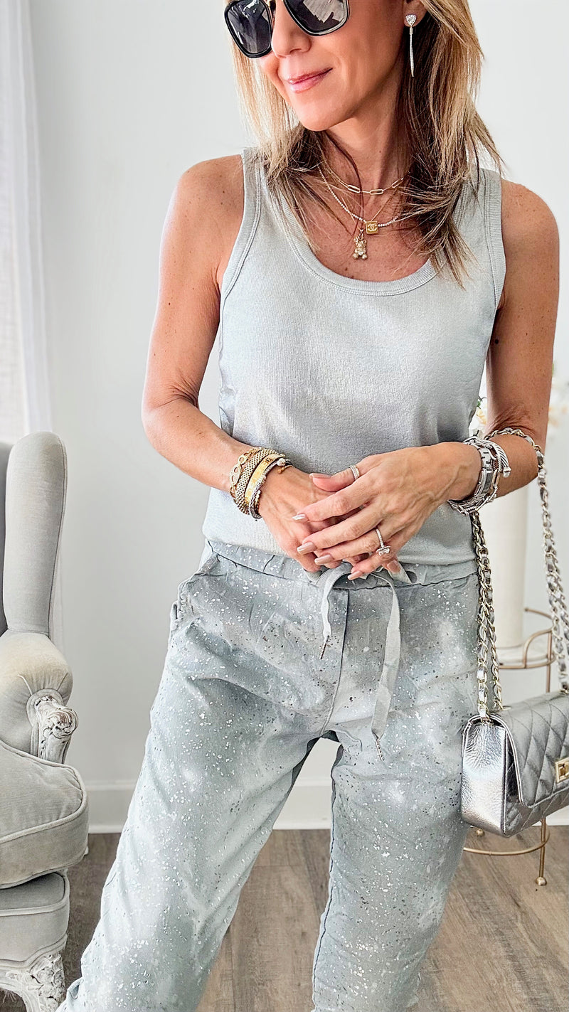 Splash Of Silver Italian Joggers - Light Grey-180 Joggers-Germany-Coastal Bloom Boutique, find the trendiest versions of the popular styles and looks Located in Indialantic, FL