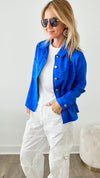 Italian Faux Suede Collared Jacket - Roya Blue-160 Jackets-VENTI6 OUTLET-Coastal Bloom Boutique, find the trendiest versions of the popular styles and looks Located in Indialantic, FL