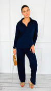 Chic & Cozy Eileen French Terry Pant Set-Dk Navy-210 Loungewear/sets-EC COLLECTION INC-Coastal Bloom Boutique, find the trendiest versions of the popular styles and looks Located in Indialantic, FL