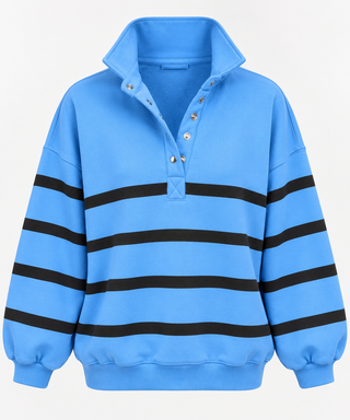 Striped Snap Sweater -  Blue/Black