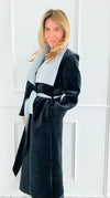Two-Tone Wrap Belted Coat - Black-160 Jackets-V6-Coastal Bloom Boutique, find the trendiest versions of the popular styles and looks Located in Indialantic, FL