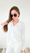 Classic Breeze Roll-Tab Blouse Top - Off White-130 Long sleeve top-Must Have-Coastal Bloom Boutique, find the trendiest versions of the popular styles and looks Located in Indialantic, FL