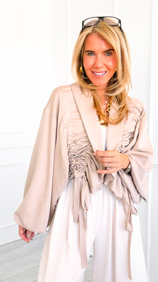 Ruched Cascade Scuba Italian Jacket - Beige