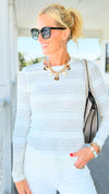 Textured Lace Long Sleeve Top - White-110 Long Sleeve Tops-Umgee-Coastal Bloom Boutique, find the trendiest versions of the popular styles and looks Located in Indialantic, FL