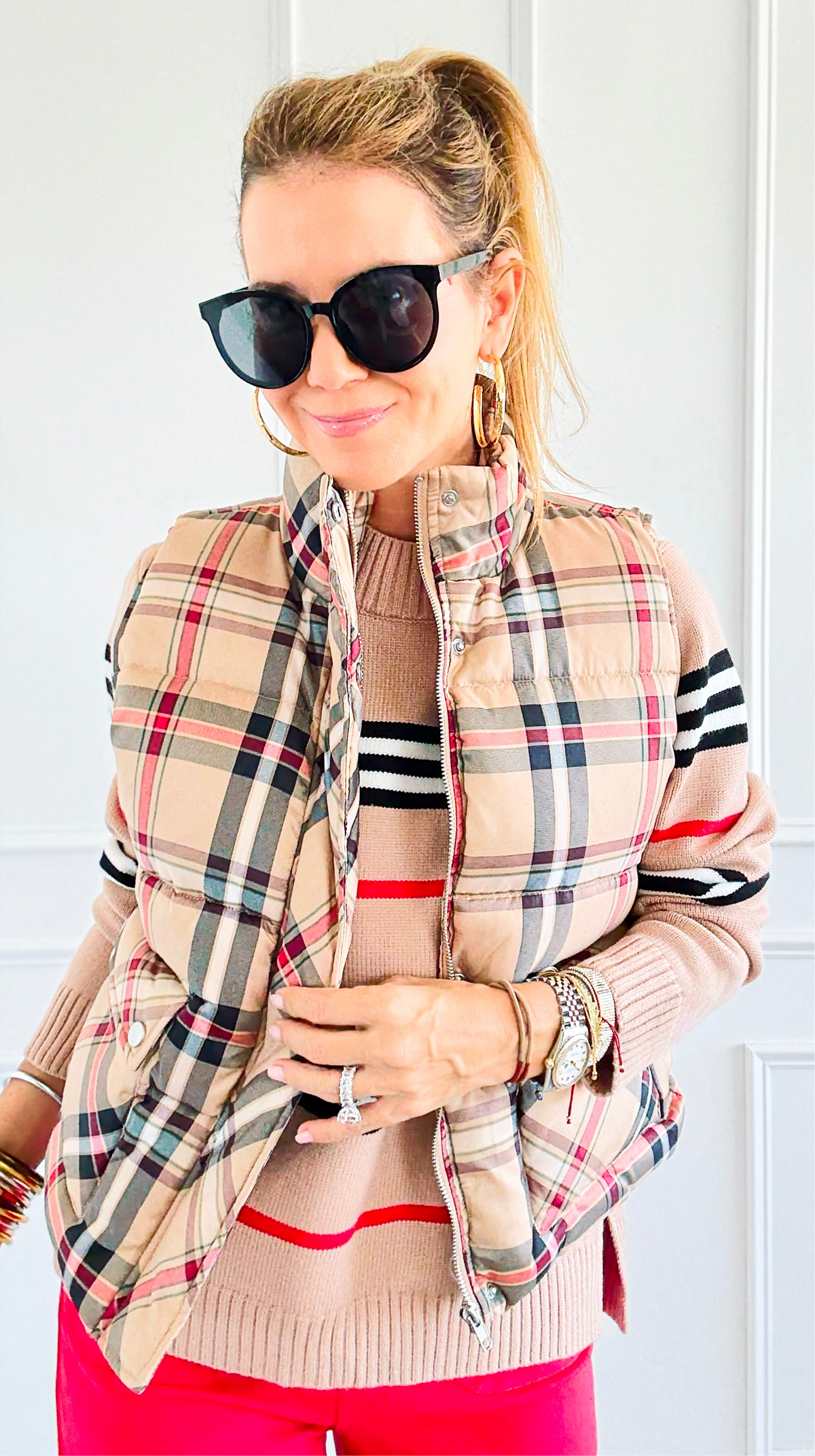 Plaid Printed Padded Vest-vest-Jodifl-Coastal Bloom Boutique, find the trendiest versions of the popular styles and looks Located in Indialantic, FL