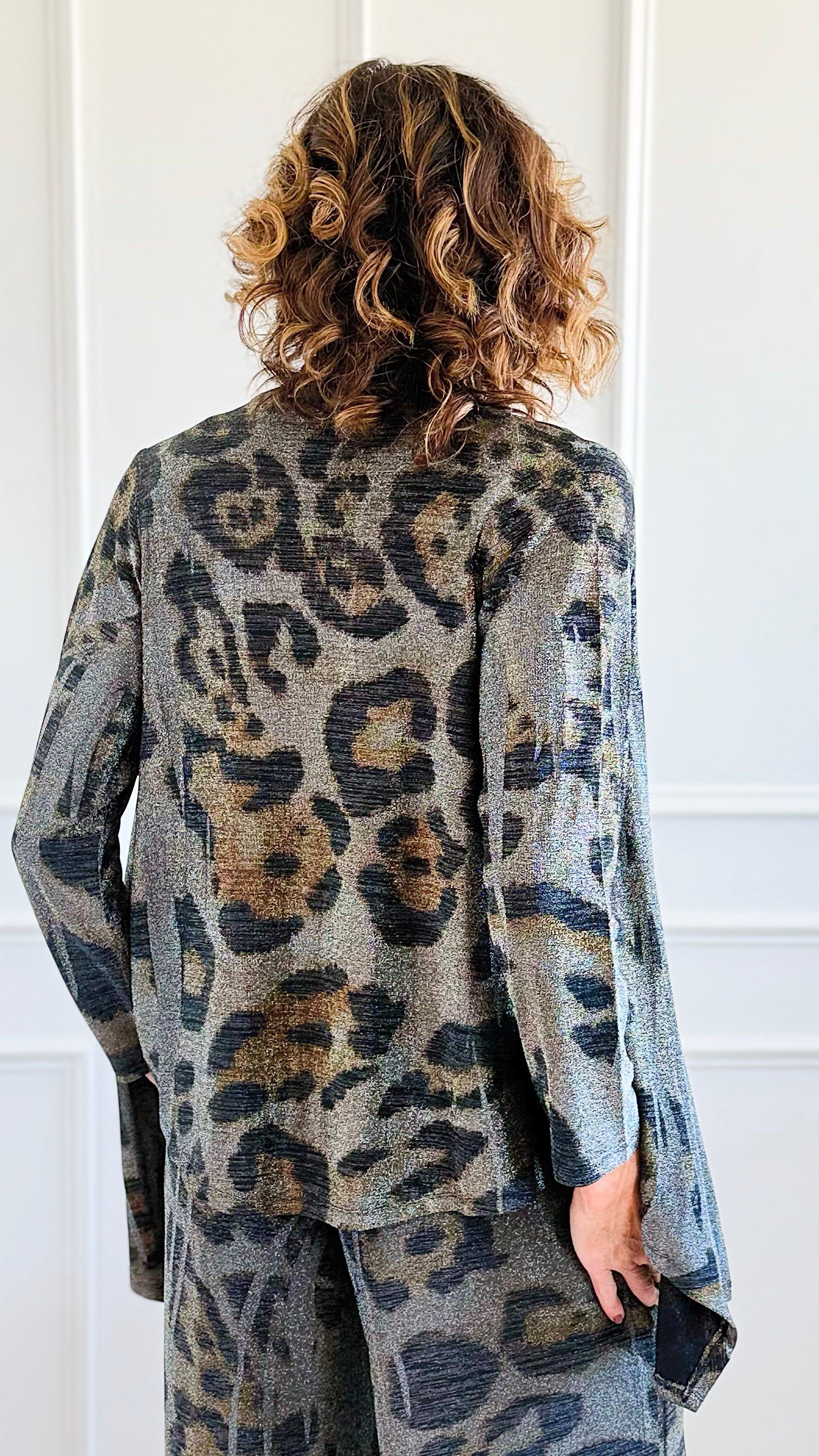 Starry Nights Printed Metallic Cardigan-Leo-150 Cardigans/Layers-Origami Fashion Inc-Coastal Bloom Boutique, find the trendiest versions of the popular styles and looks Located in Indialantic, FL