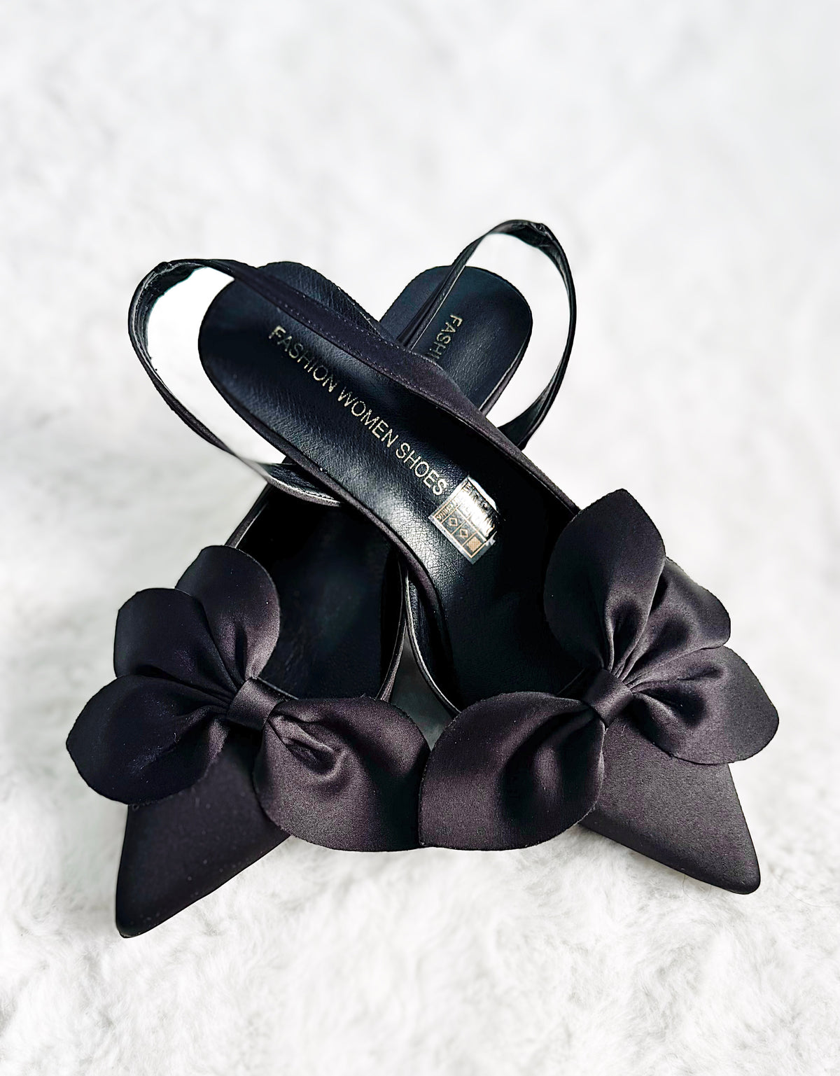 Satin Bow Slingback Pum Shoes - Black-250 Shoes-Darling-Coastal Bloom Boutique, find the trendiest versions of the popular styles and looks Located in Indialantic, FL