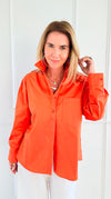 Power Move Pocket Italian Shirt- Orange-110 short Sleeve Top-IT UNIQ-Coastal Bloom Boutique, find the trendiest versions of the popular styles and looks Located in Indialantic, FL