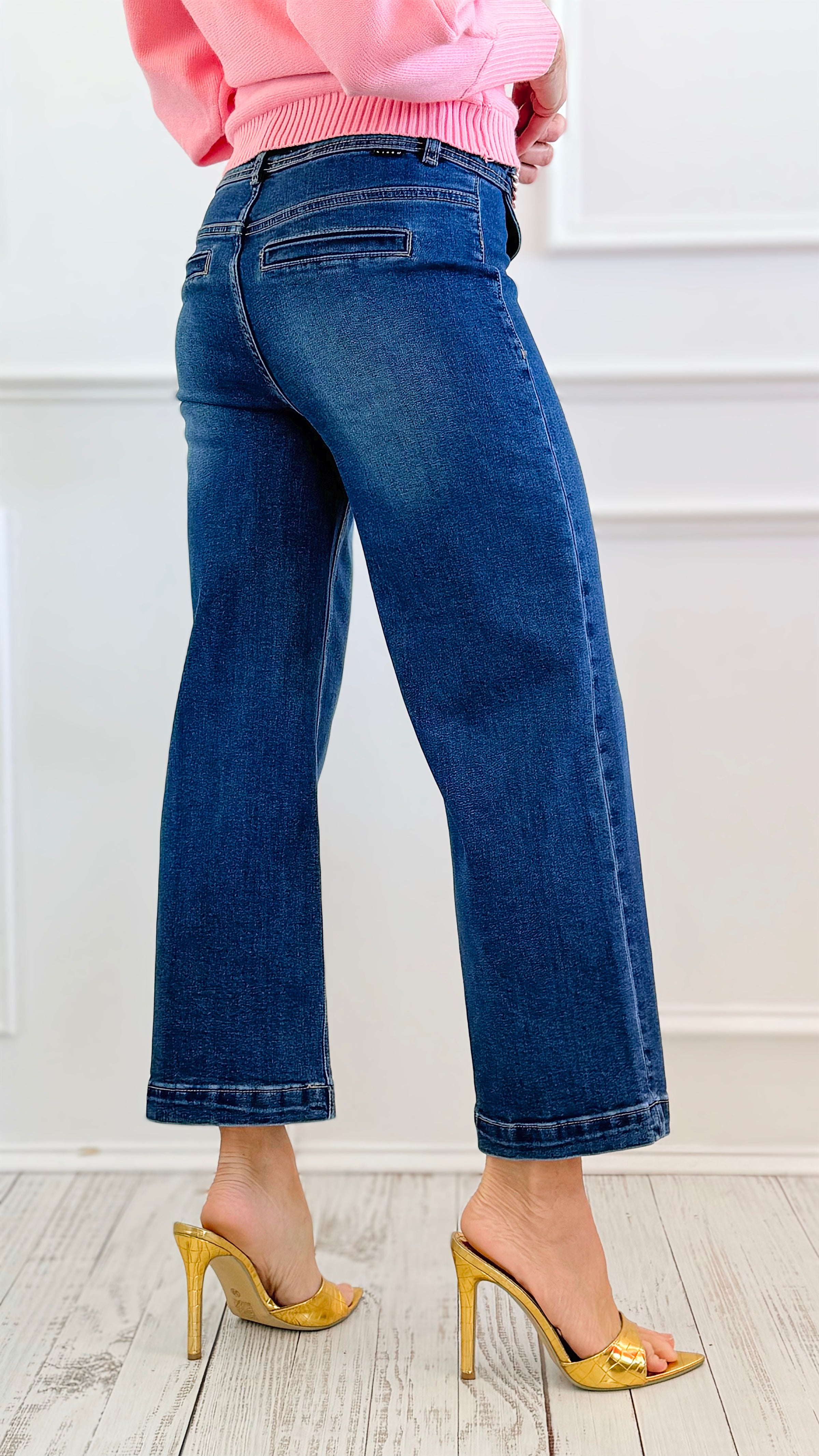Chain Detail Cropped Jean-190 Denim-RISEN JEANS-Coastal Bloom Boutique, find the trendiest versions of the popular styles and looks Located in Indialantic, FL