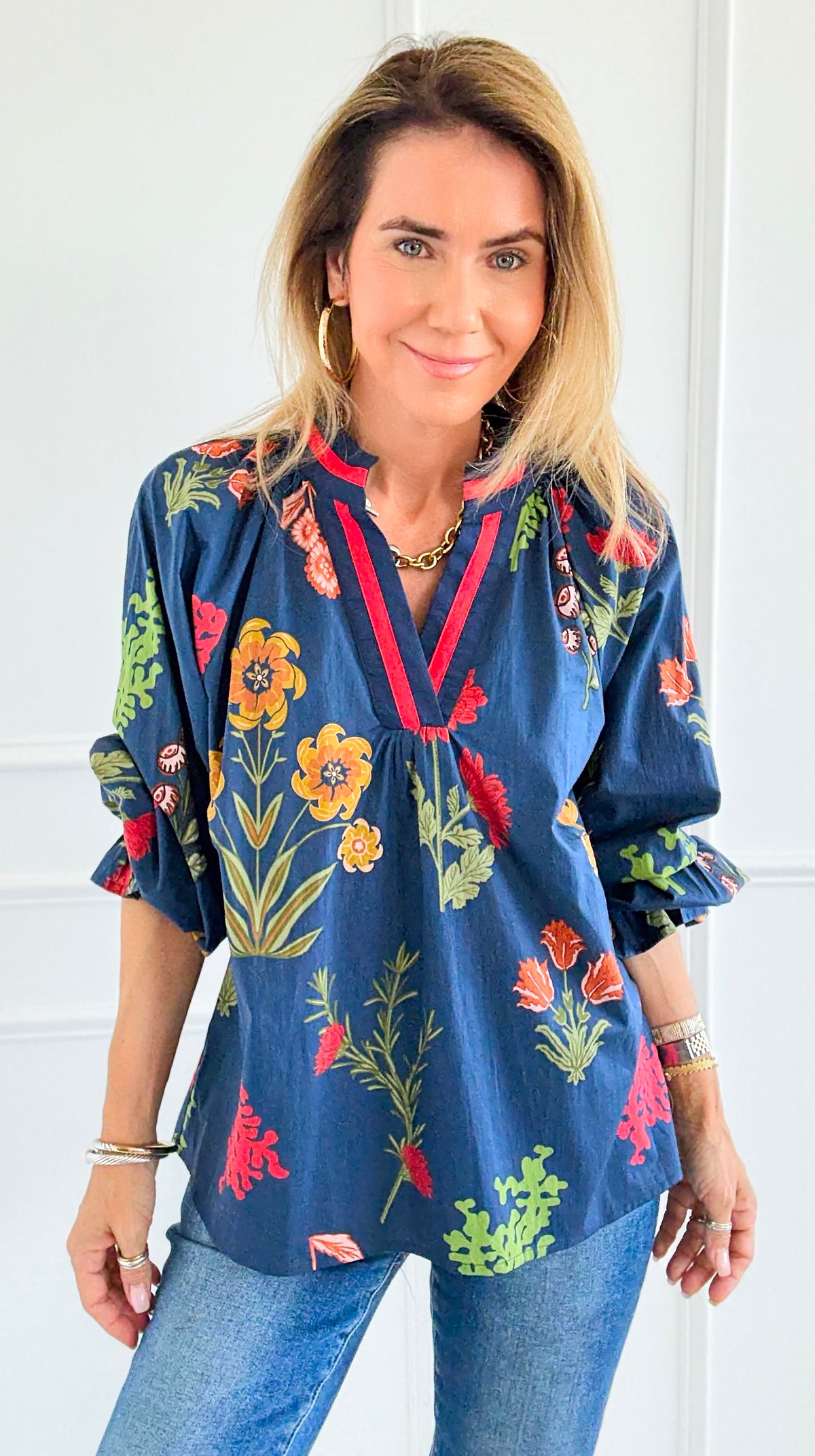 Floral Poetry Woven Top-110 Long Sleeve Tops-Umgee-Coastal Bloom Boutique, find the trendiest versions of the popular styles and looks Located in Indialantic, FL