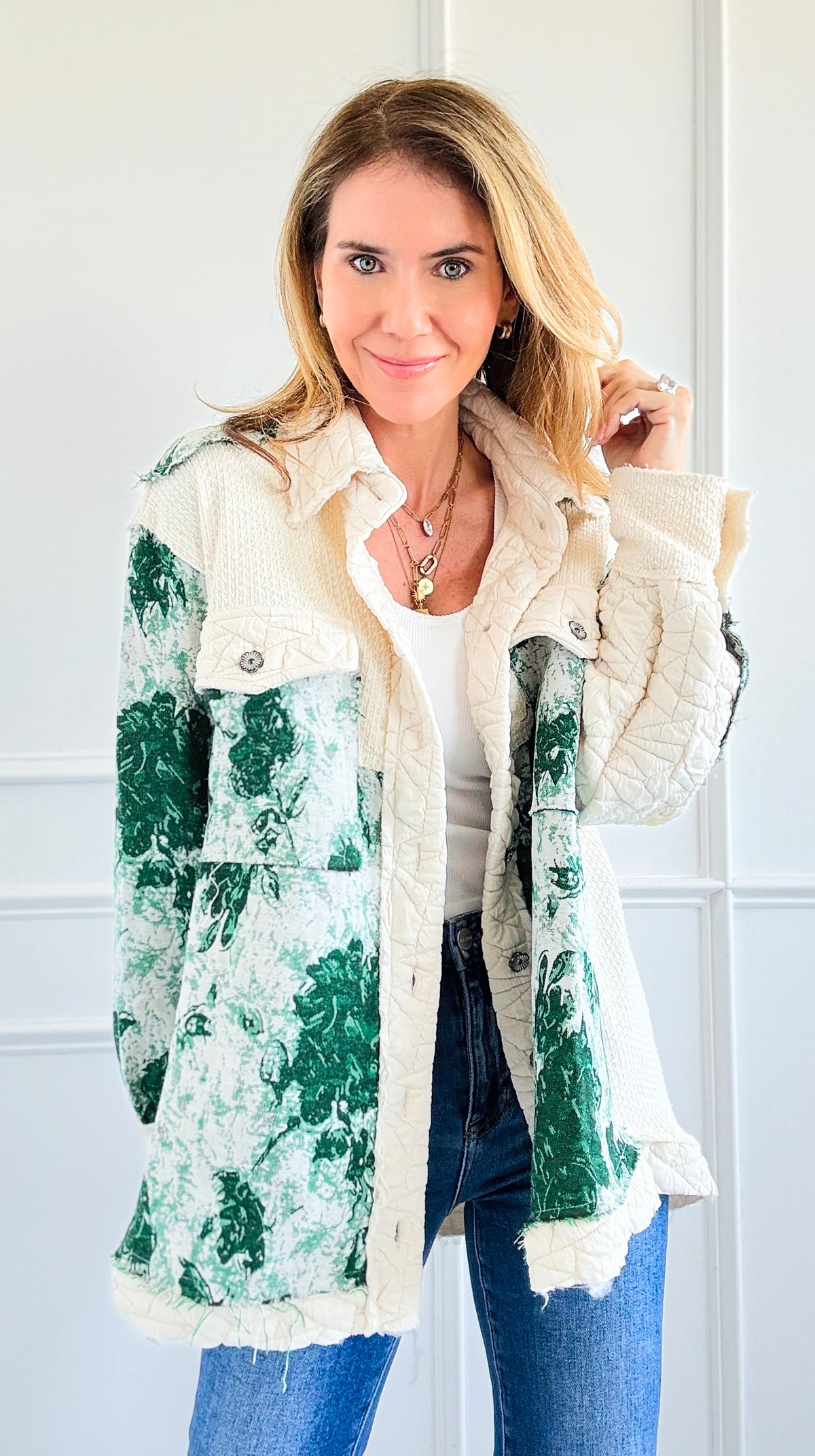 Effortless Jacquard Quilted Jacket-160 Jackets-POL-Coastal Bloom Boutique, find the trendiest versions of the popular styles and looks Located in Indialantic, FL