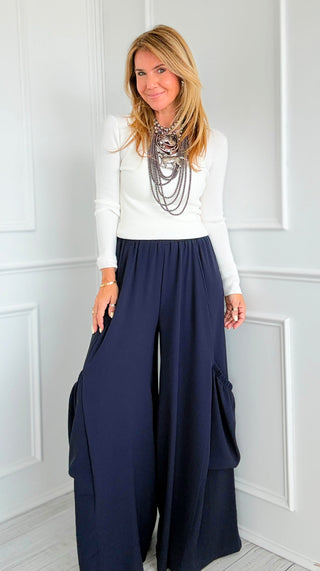 Chic Moon Big Pocket Italian Pants- Navy