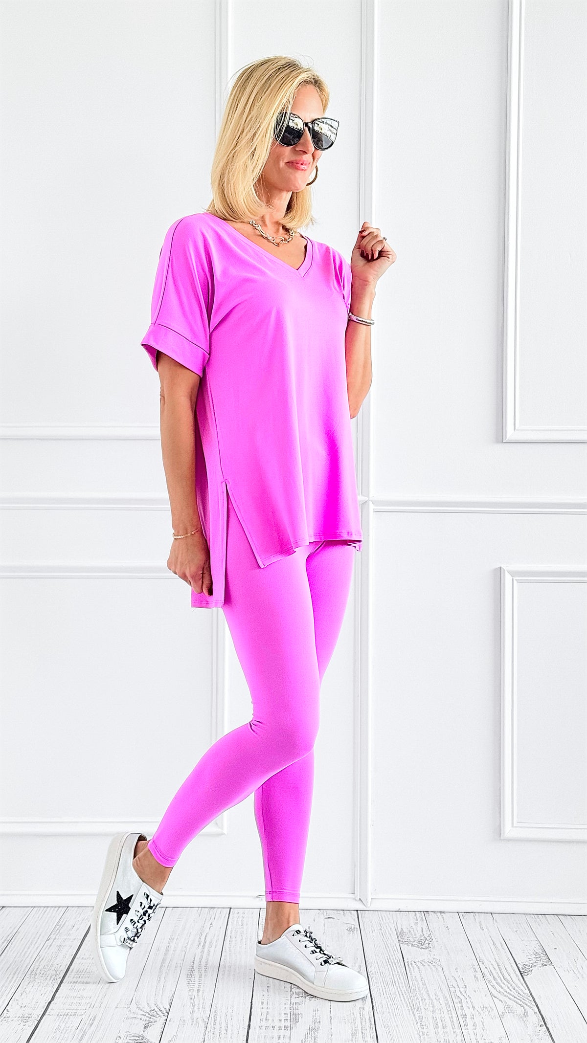 Short Sleeve Brushed Microfiber Lounge Set - Bright Mauve-210 Loungewear/Sets-Zenana-Coastal Bloom Boutique, find the trendiest versions of the popular styles and looks Located in Indialantic, FL