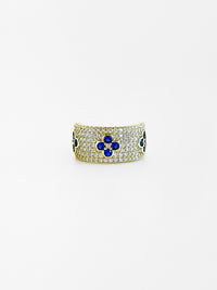 Sterling Silver Micropave Sapphire Flower Station Ring-230 Jewelry-NYC-Coastal Bloom Boutique, find the trendiest versions of the popular styles and looks Located in Indialantic, FL